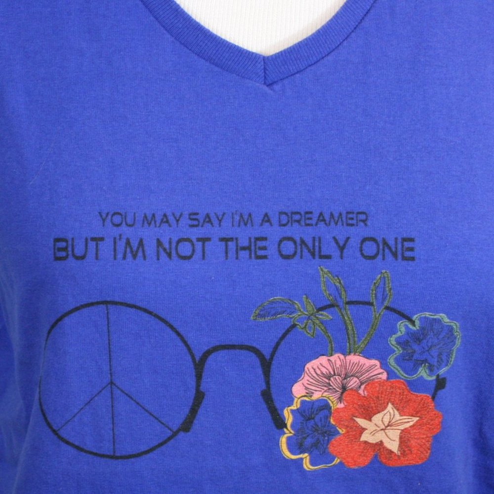 HANES "You May Say I'm A Dreamer" Blue Cotton Tee Shirt SZ M EUC